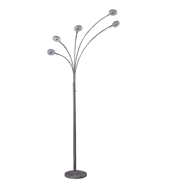 80 Avery 5 Arm Aluminum Chrome Led Semi Arc Floor Lamp