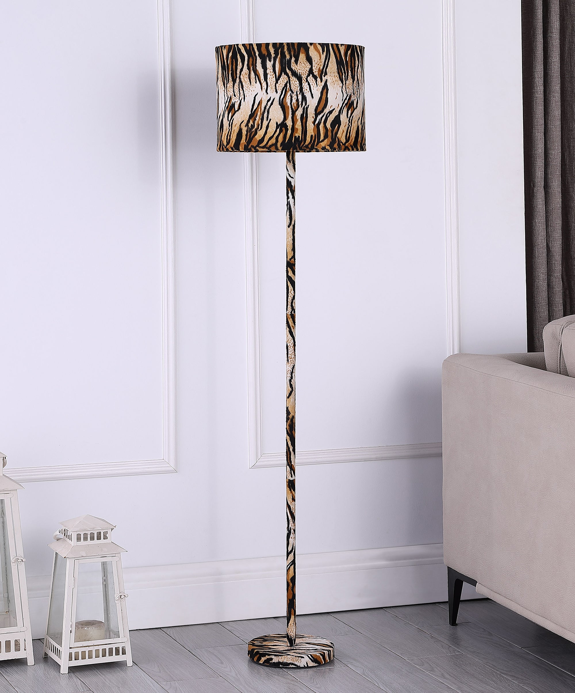 59" In Faux Suede Tiger Print Floor Lamp-zoom-3