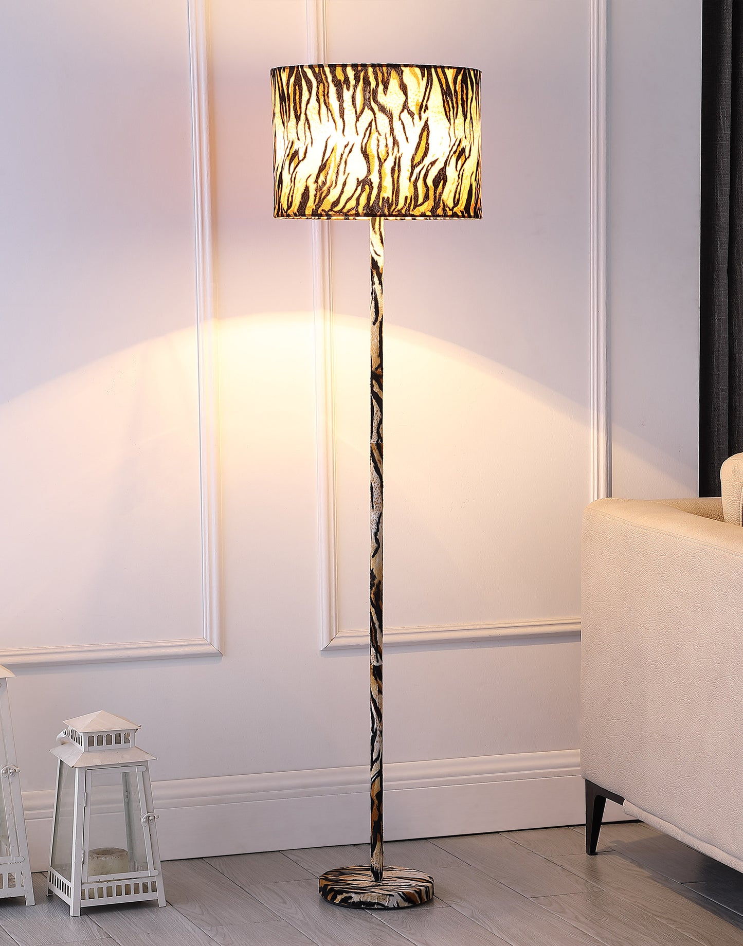 59" In Faux Suede Tiger Print Floor Lamp