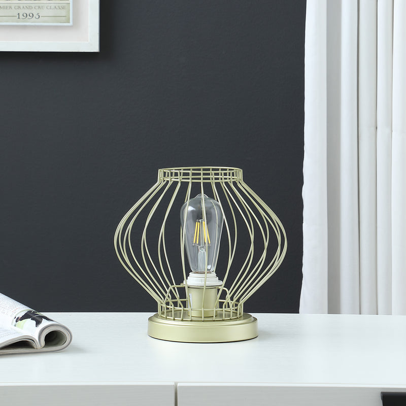 9.5" In Industrial Farm Cage Satin Matte Gold Uplight Metal Table Lamp-zoom-