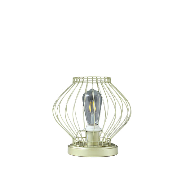 9.5 In Industrial Farm Cage Satin Matte Gold Uplight Metal Table Lamp