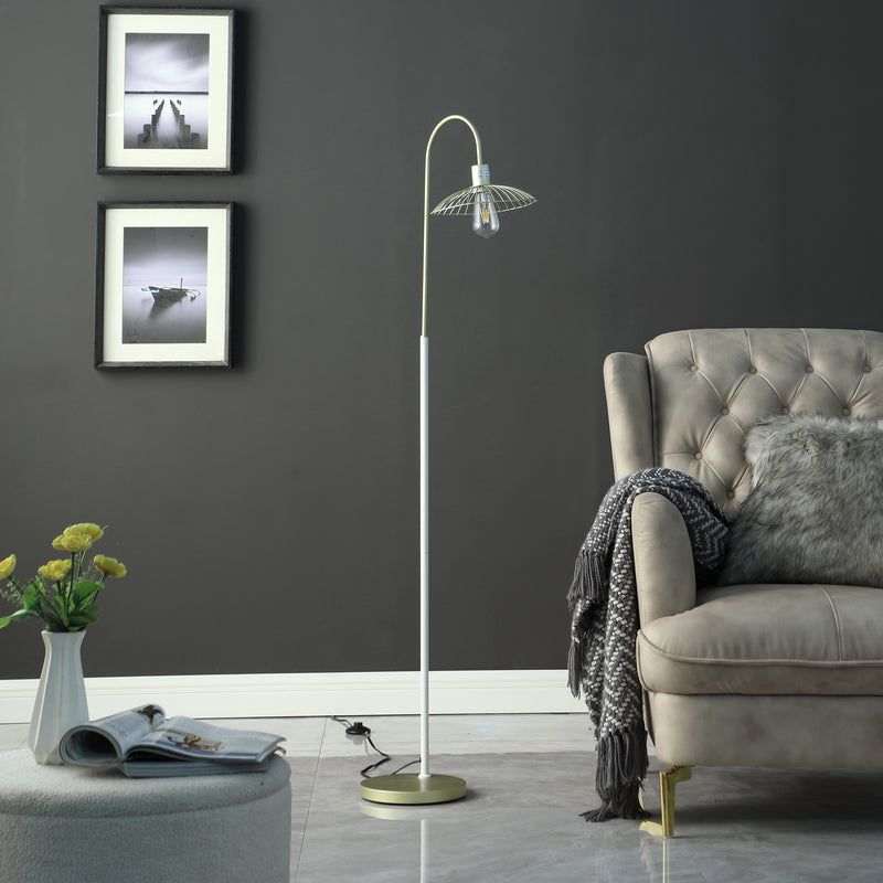 64.25" In Industrial Farm Pendant Cage Satin Matte Gold/white Metal Floor Lamp-zoom-