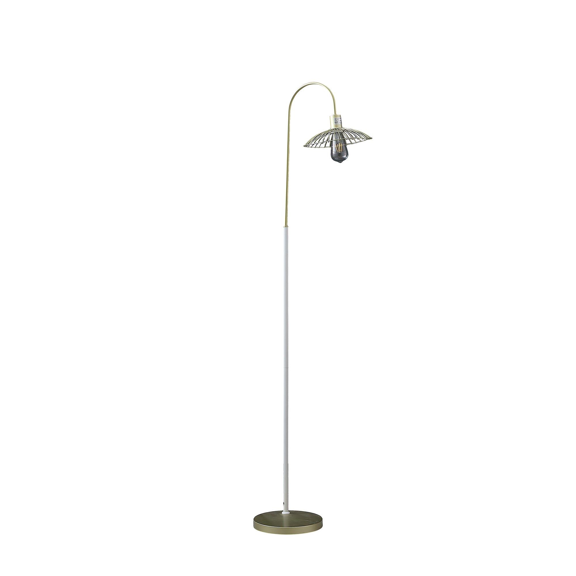 64.25" In Industrial Farm Pendant Cage Satin Matte Gold/white Metal Floor Lamp