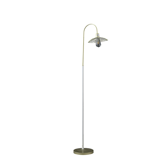 64.25" In Industrial Farm Pendant Cage Satin Matte Gold/white Metal Floor Lamp