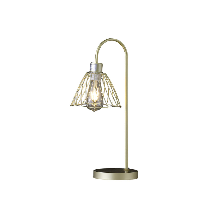 20.5" In Industrial Farm Pendant Cage Satin Matte Gold Metal Table Lamp-zoom-