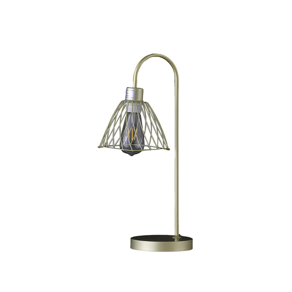 20.5 In Industrial Farm Pendant Cage Satin Matte Gold Metal Table Lamp