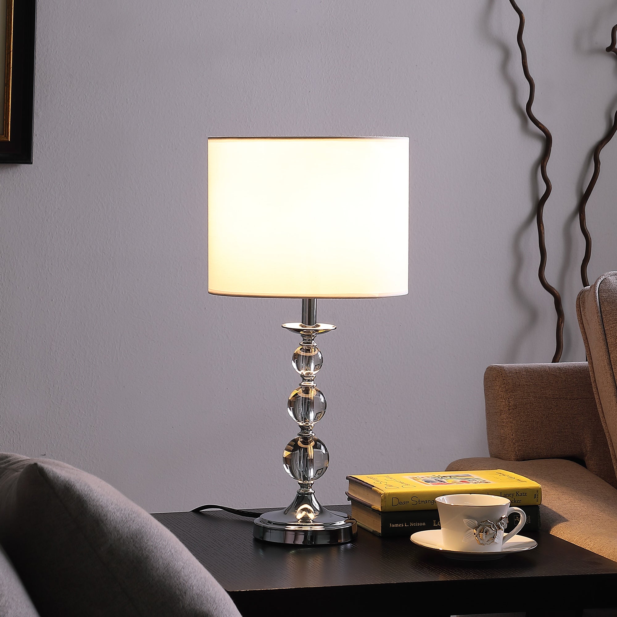19.75" In Ascending Solid Crystal Orbs Chrome Table Lamp-zoom-4