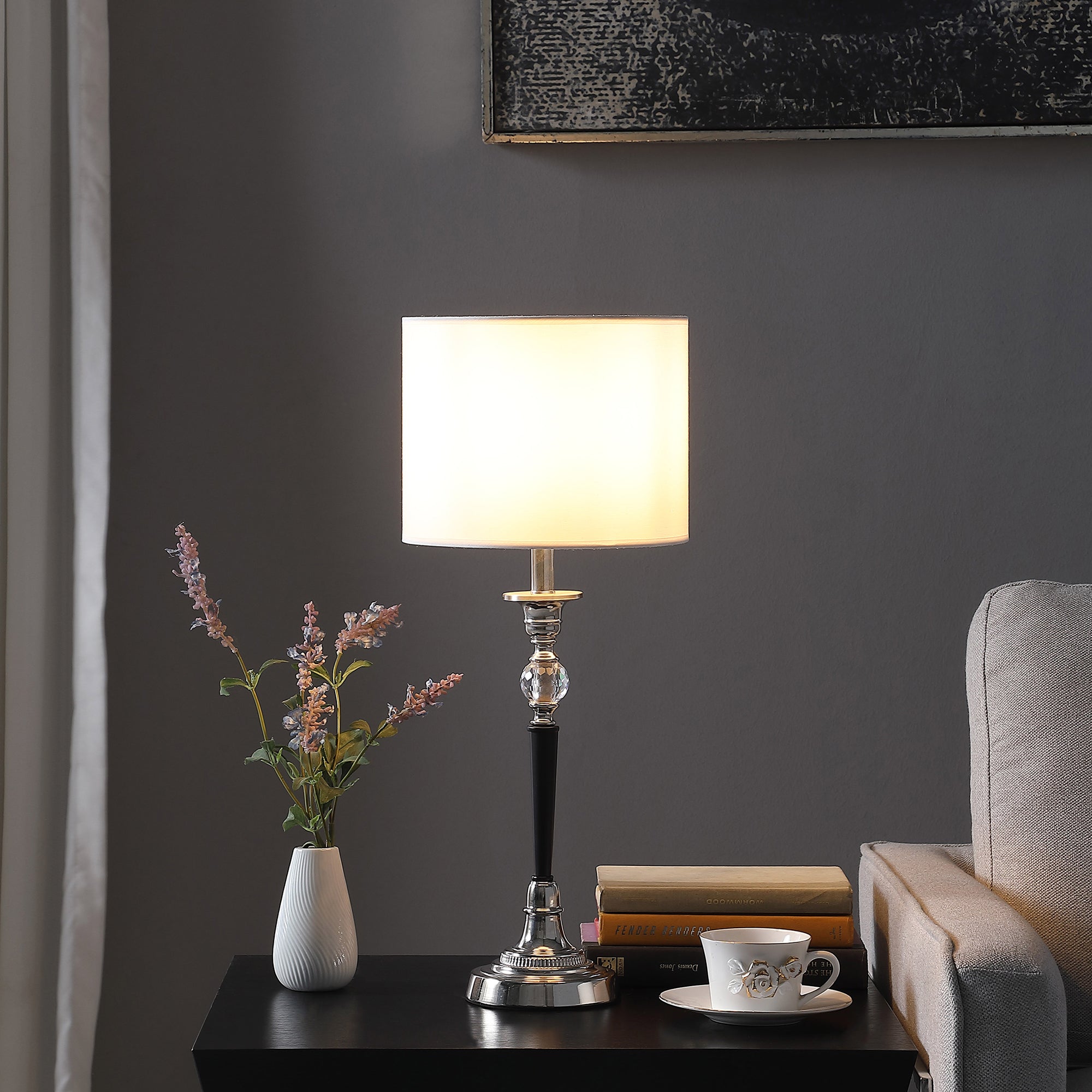 22.75" In Albi Candlestick Crystal Accent Black/silver Table Lamp-zoom-4