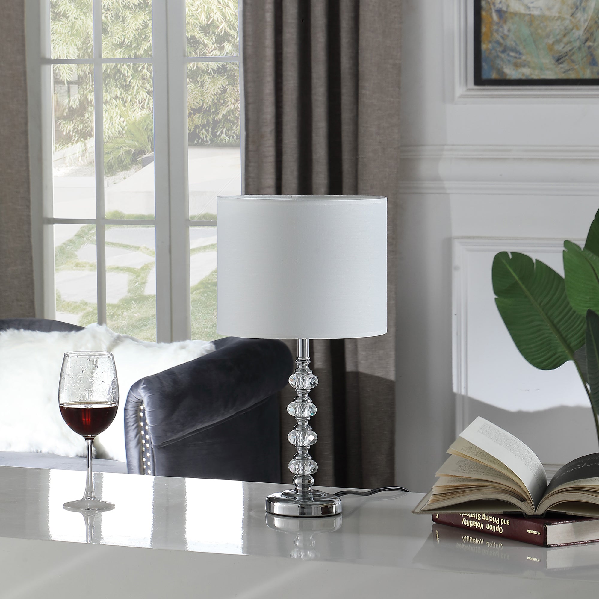 17.75" In Modern Kayli Crystal Cut Orb Chrome Metal Table Lamp-zoom-3