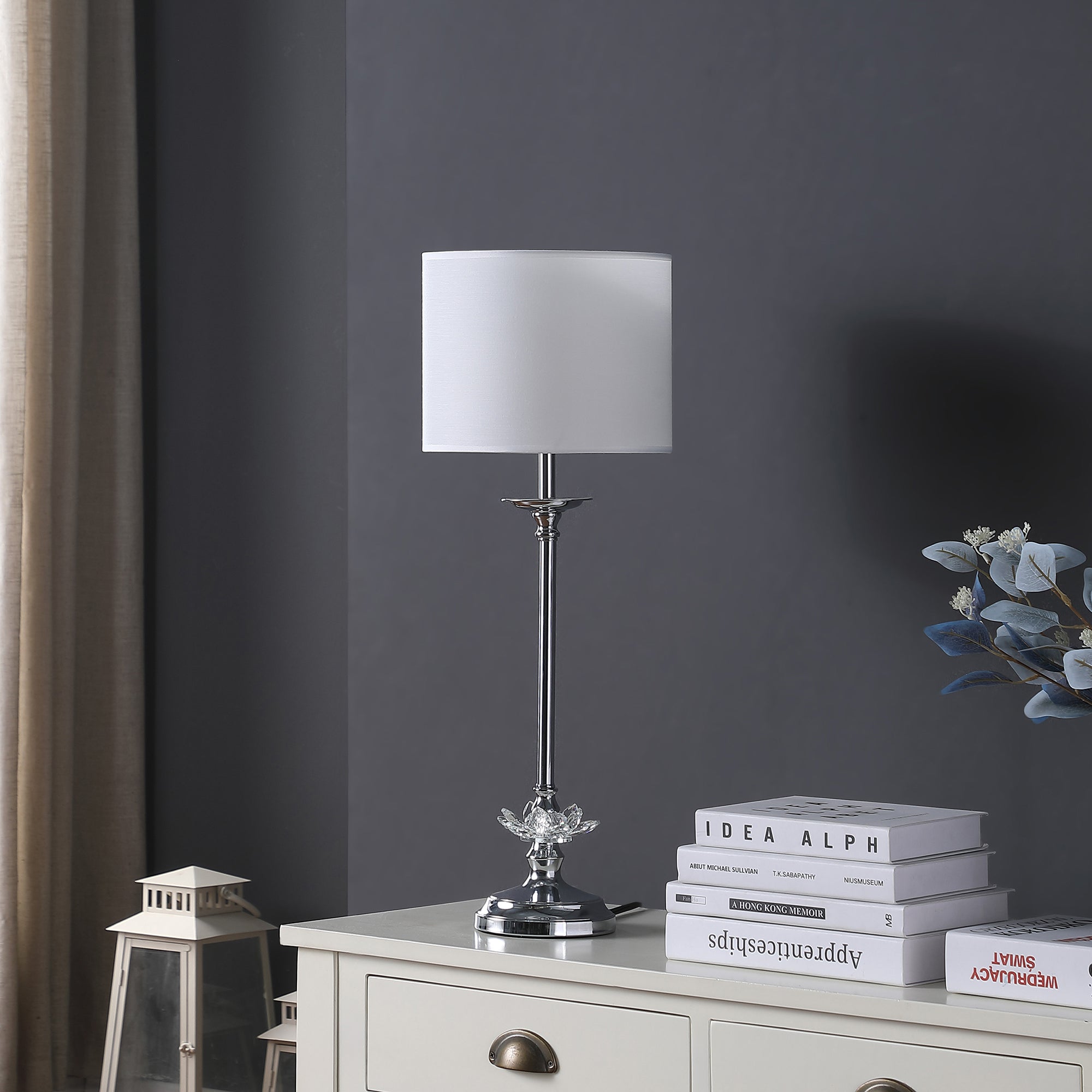 25.5" In Buffet Crystal Floral Chrome Metal Table Lamp-zoom-3