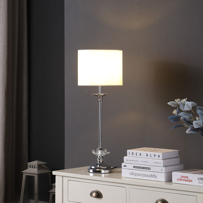25.5" In Buffet Crystal Floral Chrome Metal Table Lamp-zoom-