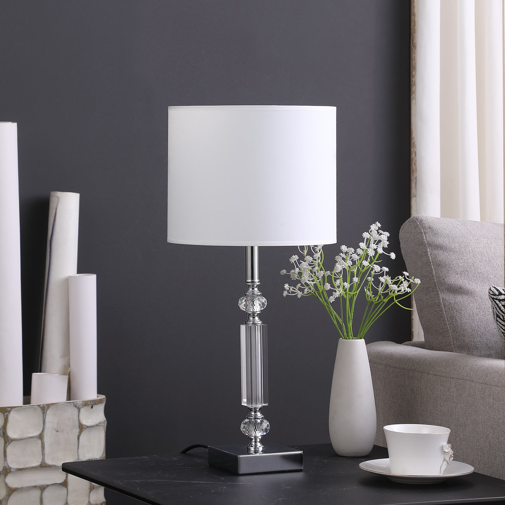 19.75" In Elon Cut Crystal Column Modern Table Lamp-zoom-3