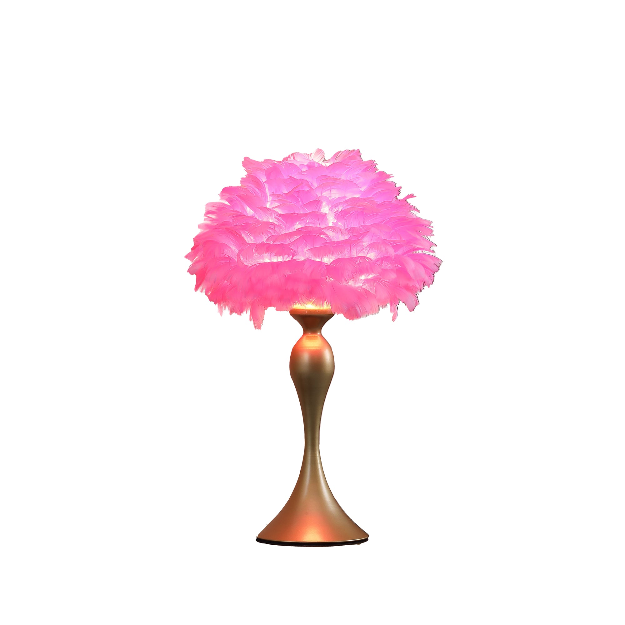18.25"In Hot Pink Feather Aquina Satin Gold Metal Contour Glam Table Lamp-zoom-2