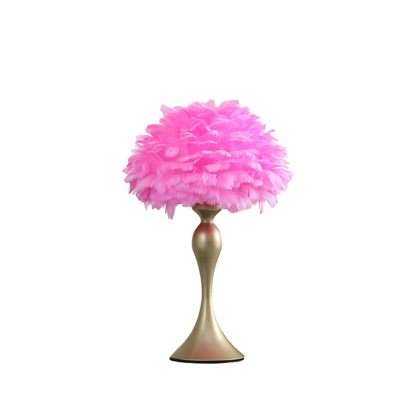 18.25In Hot Pink Feather Aquina Satin Gold Metal Contour Glam Table Lamp