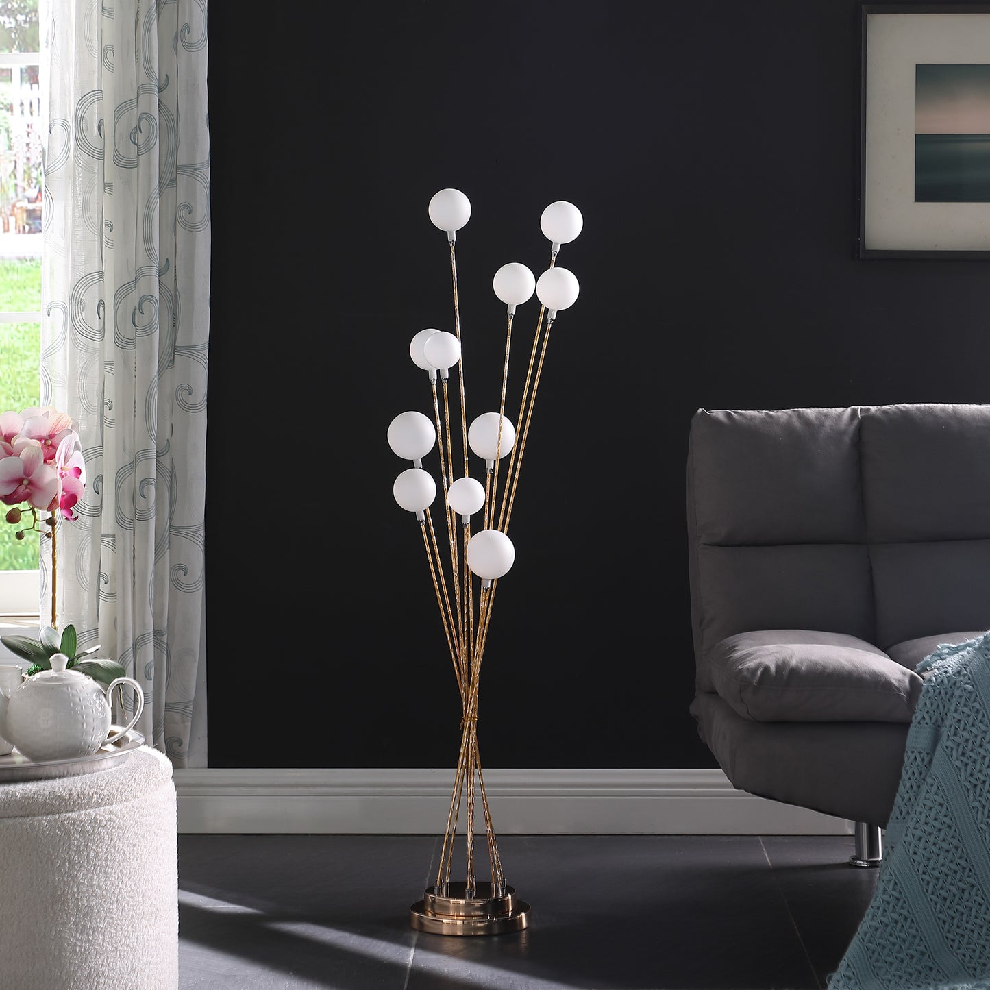46" In 11-light Acrylic Globe Aluminun Led Chrysanthe Yellow Gold Metal Floor Lamp