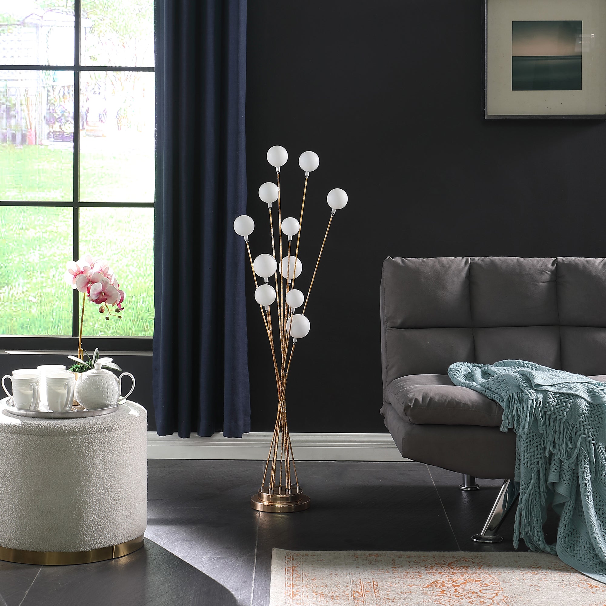46" In 11-light Acrylic Globe Aluminun Led Chrysanthe Yellow Gold Metal Floor Lamp-zoom-4