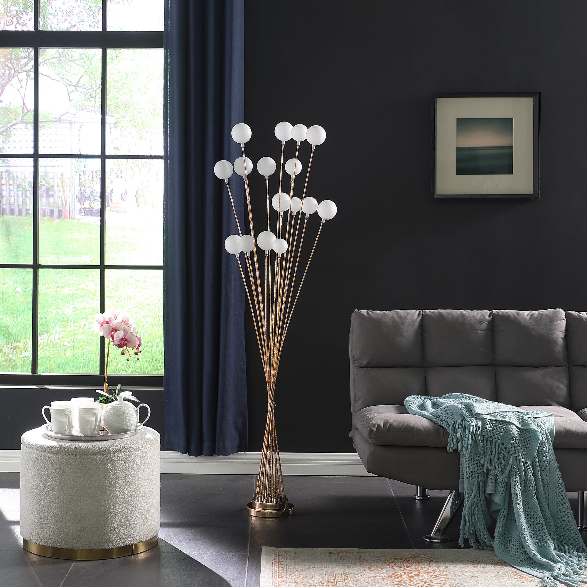 61.5" In 16-light Acrylic Globe Aluminun Led Chrysanthe Yellow Gold Metal Floor Lamp-zoom-4
