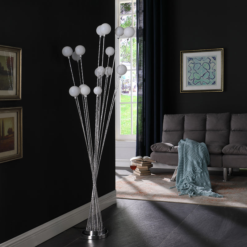 61.5" In 16-light Acrylic Globe Aluminun Led Chrysanthe Silver Chrome Metal Floor Lamp-zoom-