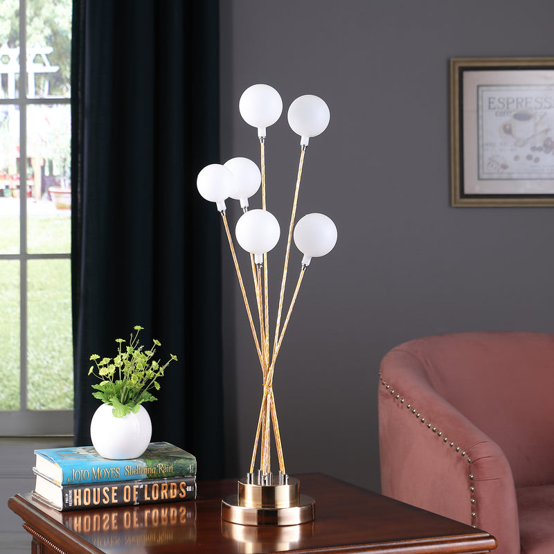 27.5" In 6-light Acrylic Globe Aluminun Led Chrysanthe Yellow Gold Metal Table Lamp-zoom-