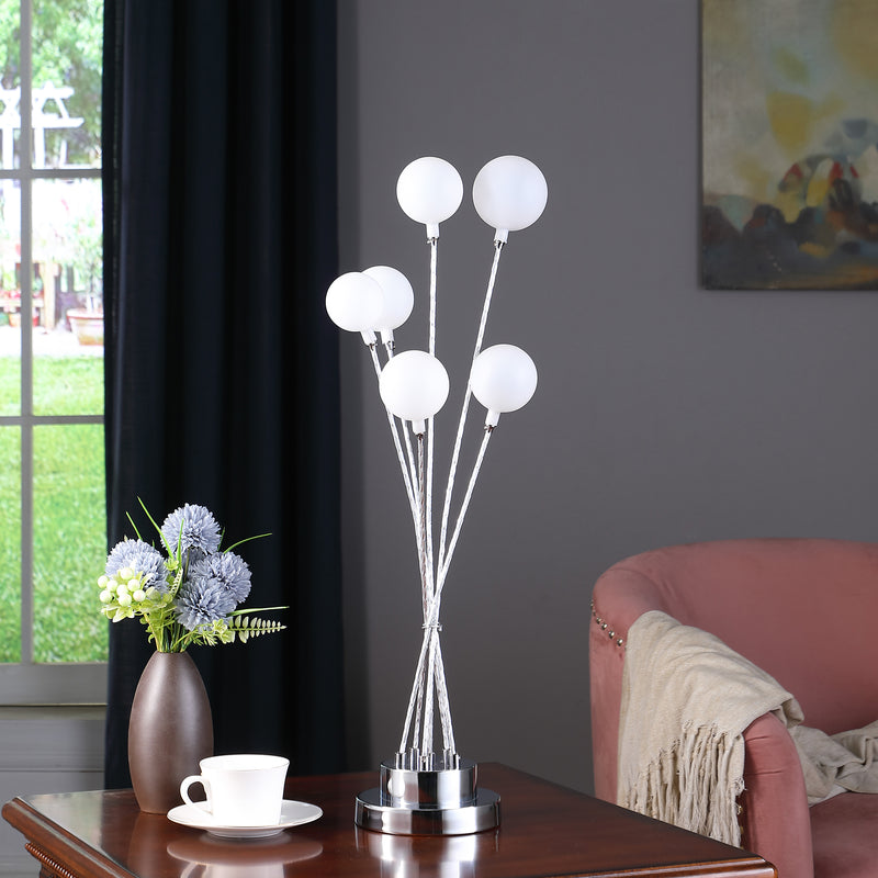27.5" In 6-light Acrylic Globe Aluminun Led Chrysanthe Silver Chrome Metal Table Lamp-zoom-