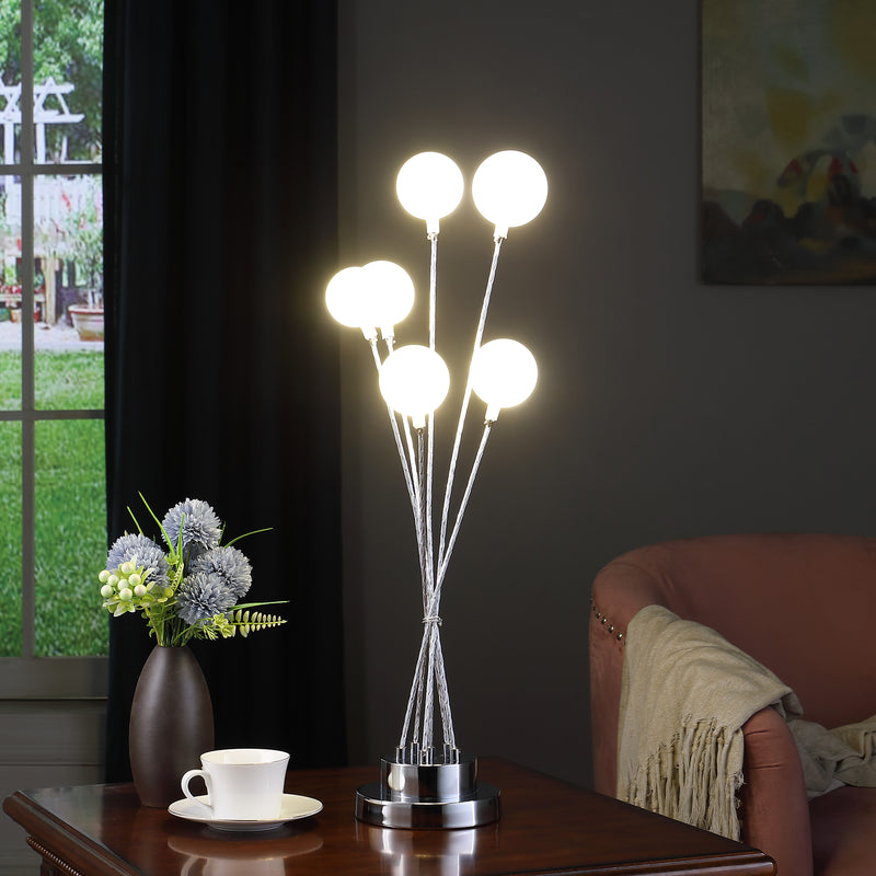 27.5" In 6-light Acrylic Globe Aluminun Led Chrysanthe Silver Chrome Metal Table Lamp-zoom-
