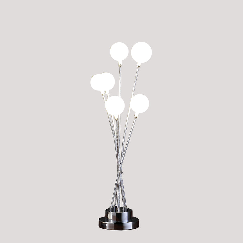 27.5" In 6-light Acrylic Globe Aluminun Led Chrysanthe Silver Chrome Metal Table Lamp-zoom-