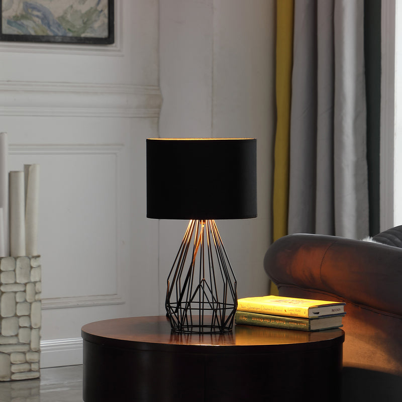 17.5" In Industrial Farm Metal Cage Black Table Lamp-zoom-