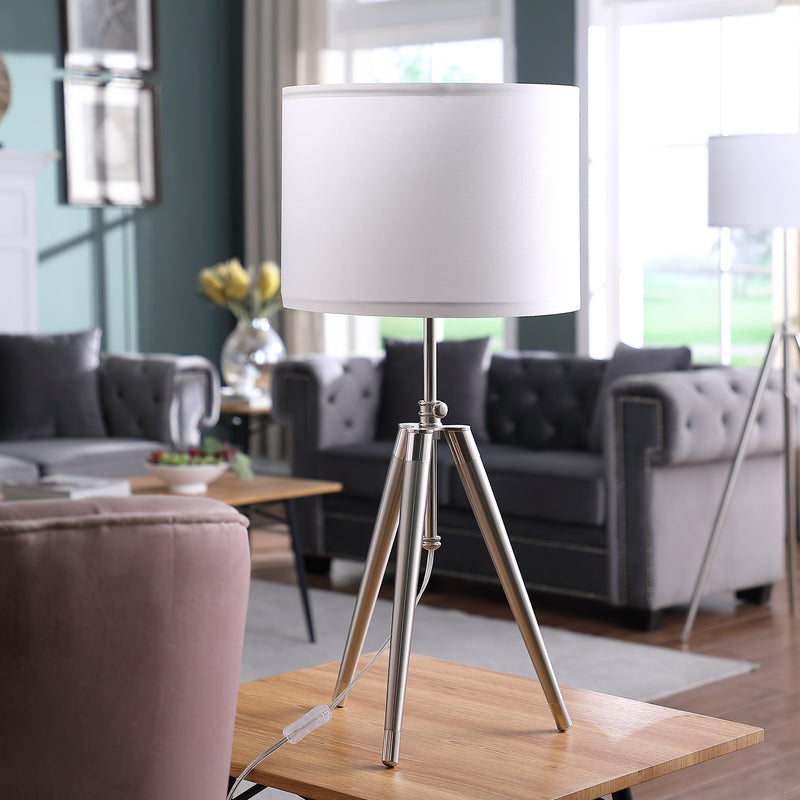 34.25" - 29.25" In Mid-century Adjustable Tripod Chrome/silver Metal Table Lamp-zoom-