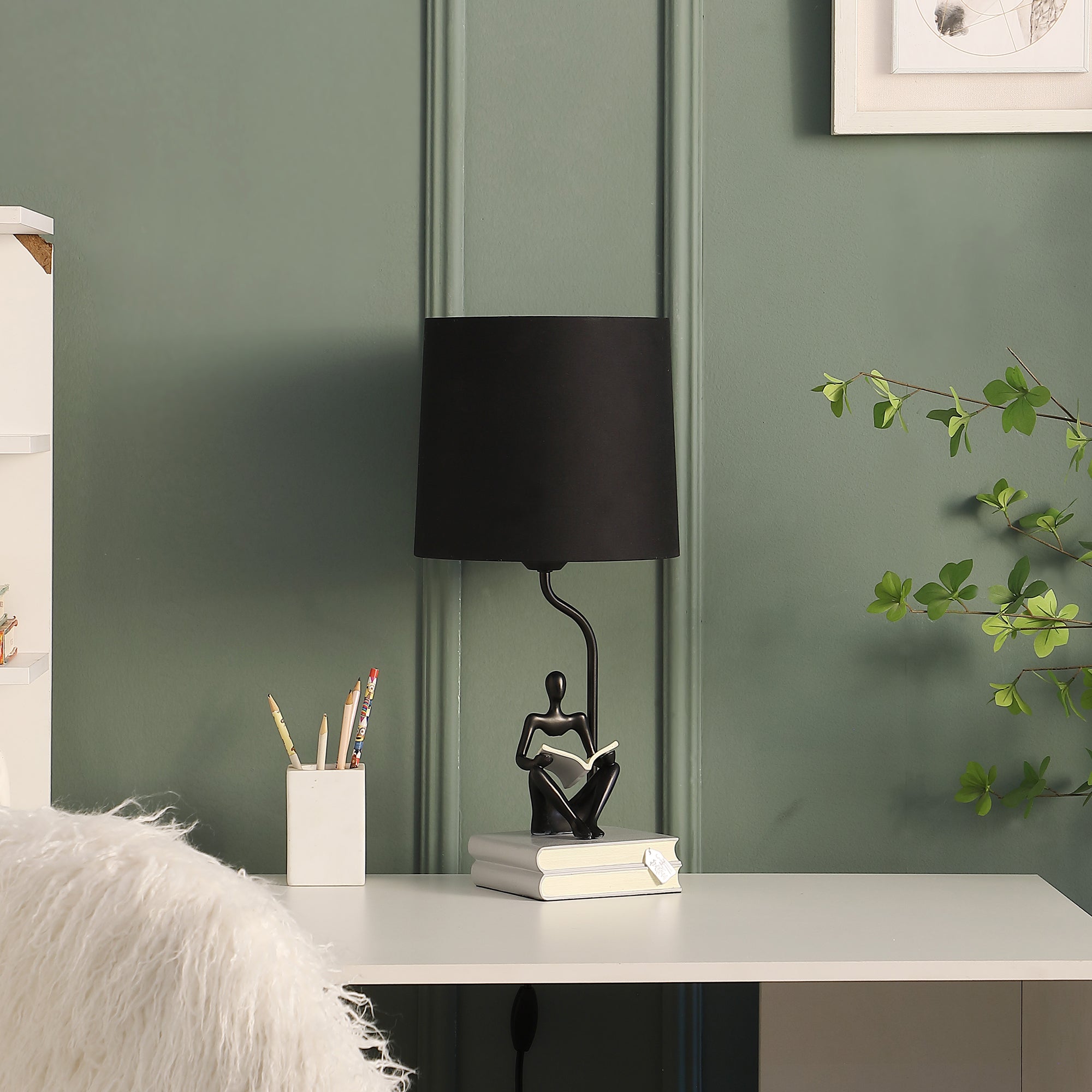 20.5" In Modern Reader Black Sitting A Gray Stack Of Books Polyresin Table Lamp-zoom-3