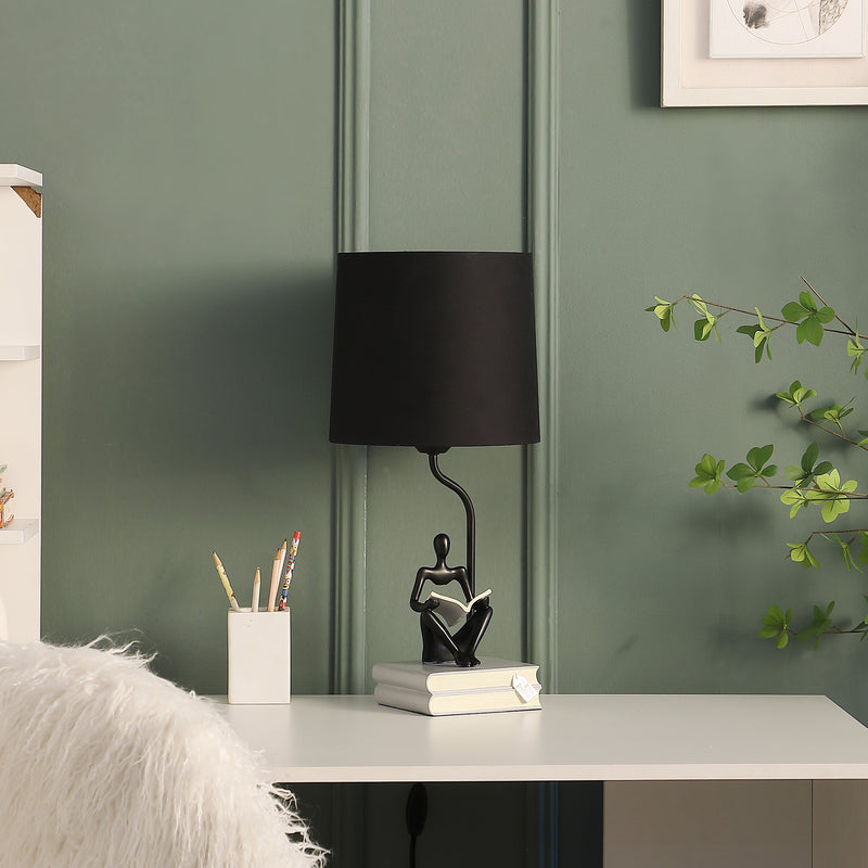 20.5" In Modern Reader Black Sitting A Gray Stack Of Books Polyresin Table Lamp-zoom-