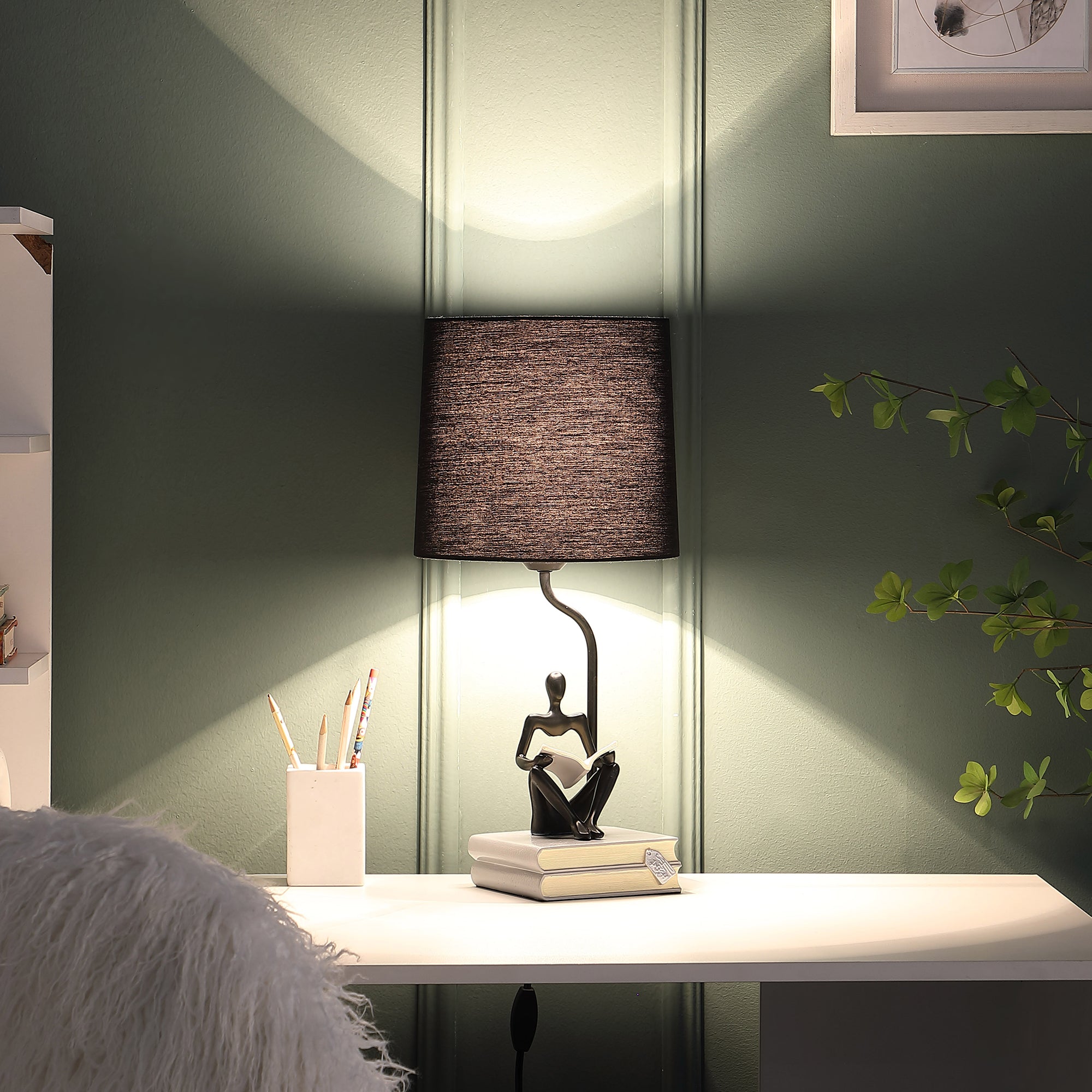 20.5" In Modern Reader Black Sitting A Gray Stack Of Books Polyresin Table Lamp-zoom-4