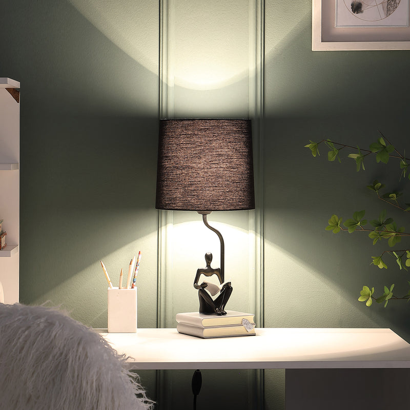 20.5" In Modern Reader Black Sitting A Gray Stack Of Books Polyresin Table Lamp-zoom-