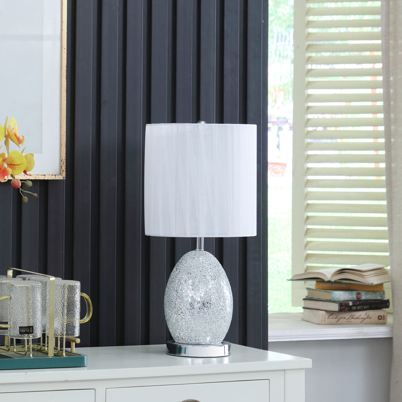 20"In Niels Silver Mirror Glass/metal Table Lamp W/ Nightlight-zoom-