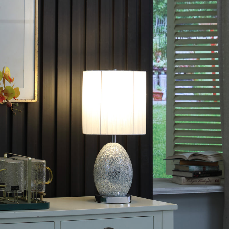20"In Niels Silver Mirror Glass/metal Table Lamp W/ Nightlight-zoom-
