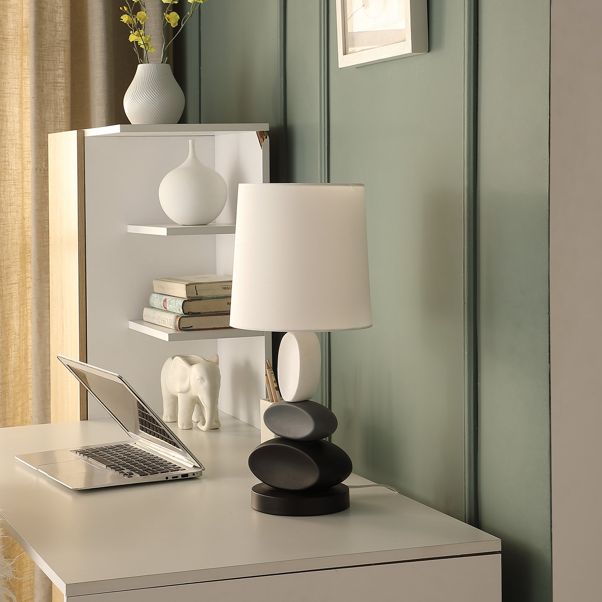 19" In Coastal Como Modern Stacked Tablets Metal Table Lamp-zoom-3
