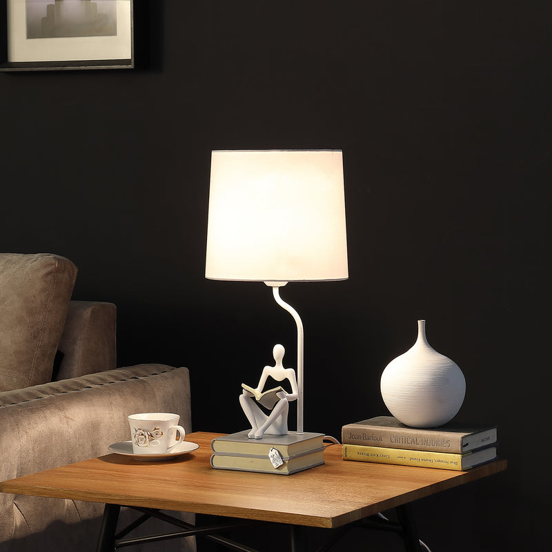 20.5" In Modern Reader White Sitting A Gray Stack Of Books Polyresin Table Lamp-zoom-