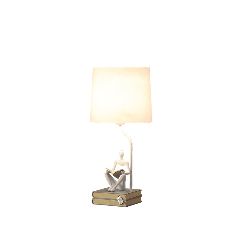 20.5" In Modern Reader White Sitting A Gray Stack Of Books Polyresin Table Lamp-zoom-