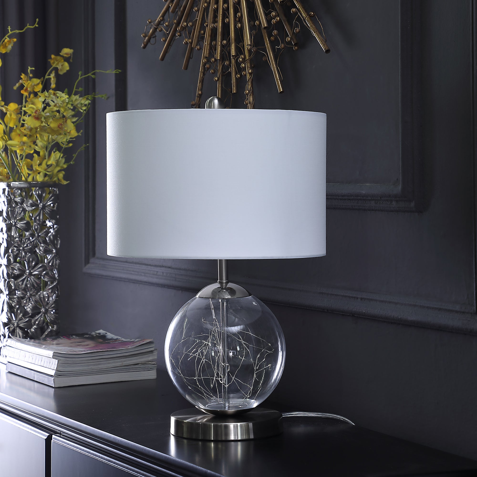 20.5" In Athena Glass Led Plasma Mid-century Metal Table Lamp-zoom-3