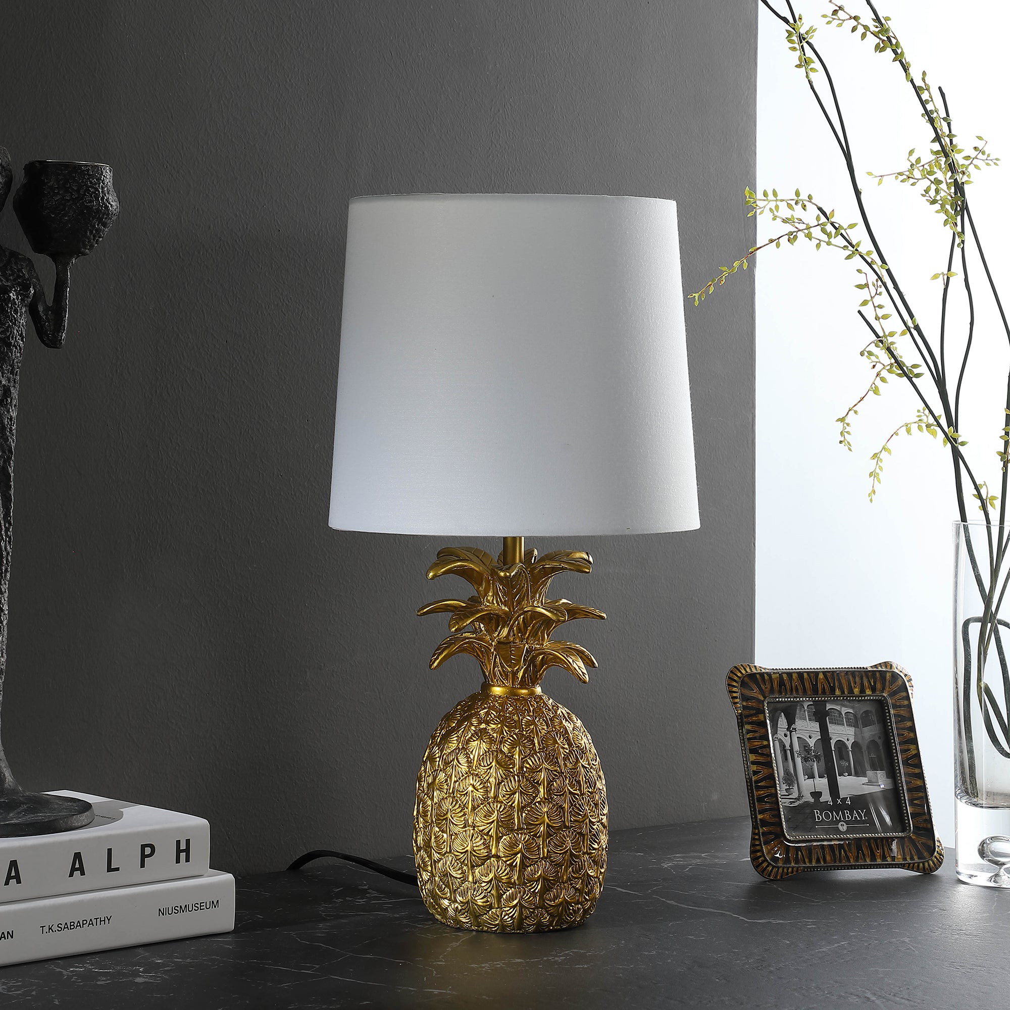 17" In Golden Brass Tropical Heahea Pineapple Table Lamp-zoom-3
