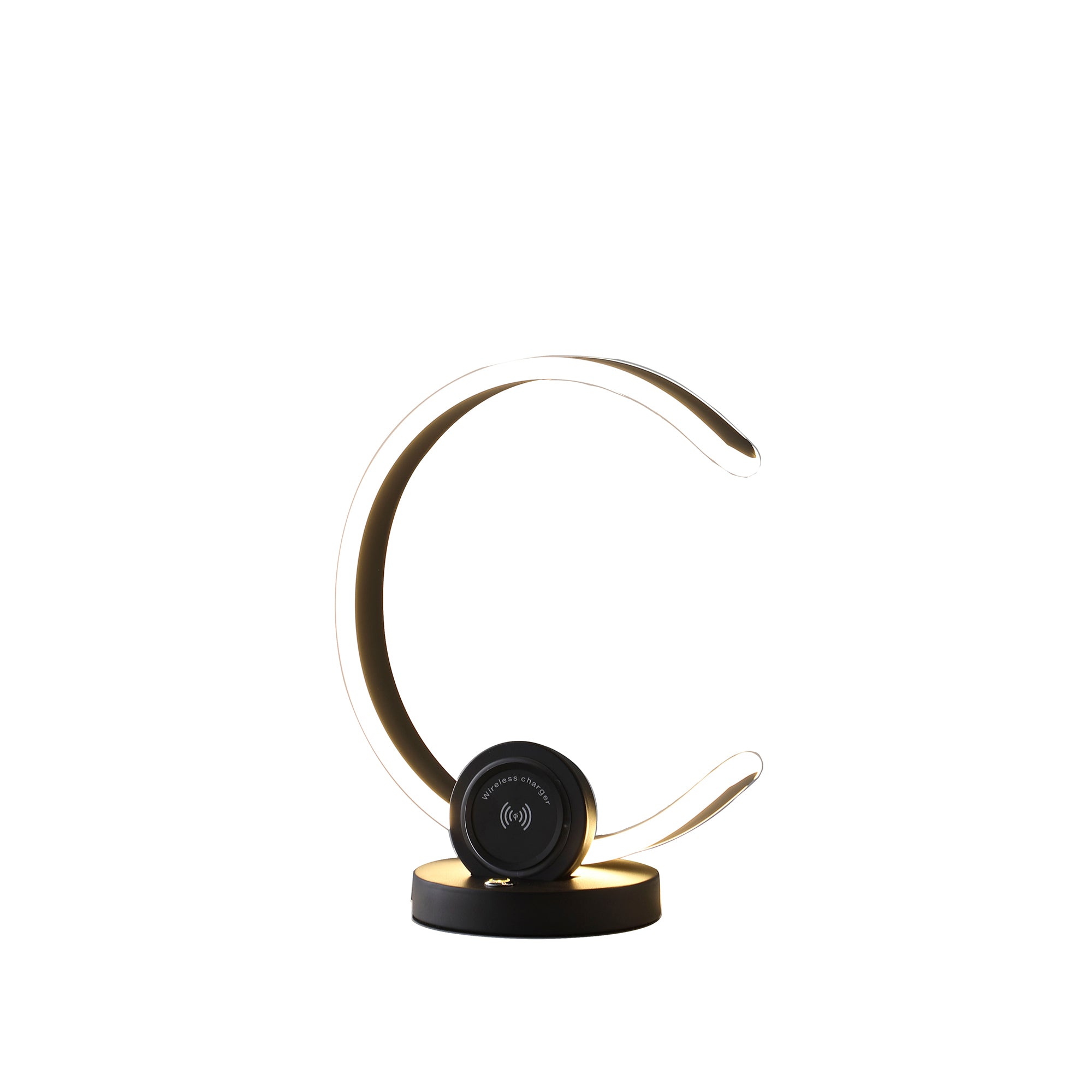 13.25" In Modern C Shape Led W/ Usb/wireless Charger Port & Touch Dimmer Black Table Lamp-zoom-2