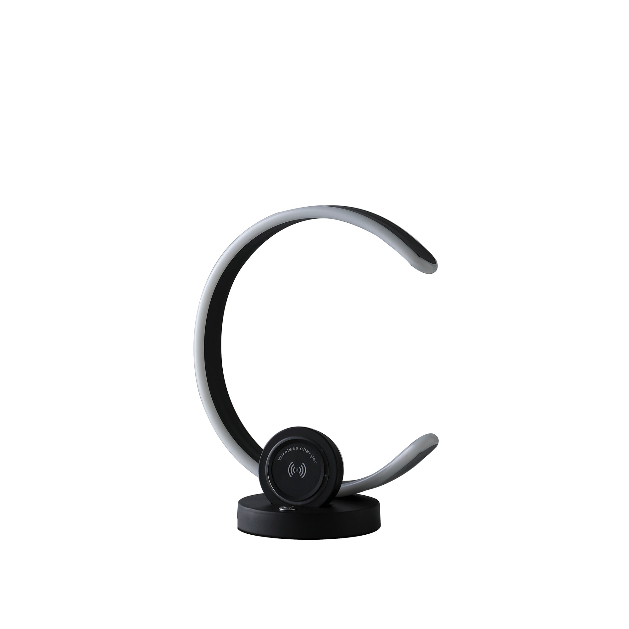 13.25" In Modern C Shape Led W/ Usb/wireless Charger Port & Touch Dimmer Black Table Lamp-zoom-1