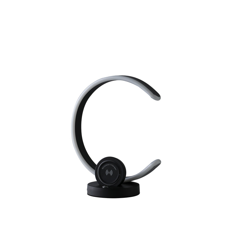 13.25" In Modern C Shape Led W/ Usb/wireless Charger Port & Touch Dimmer Black Table Lamp-zoom-