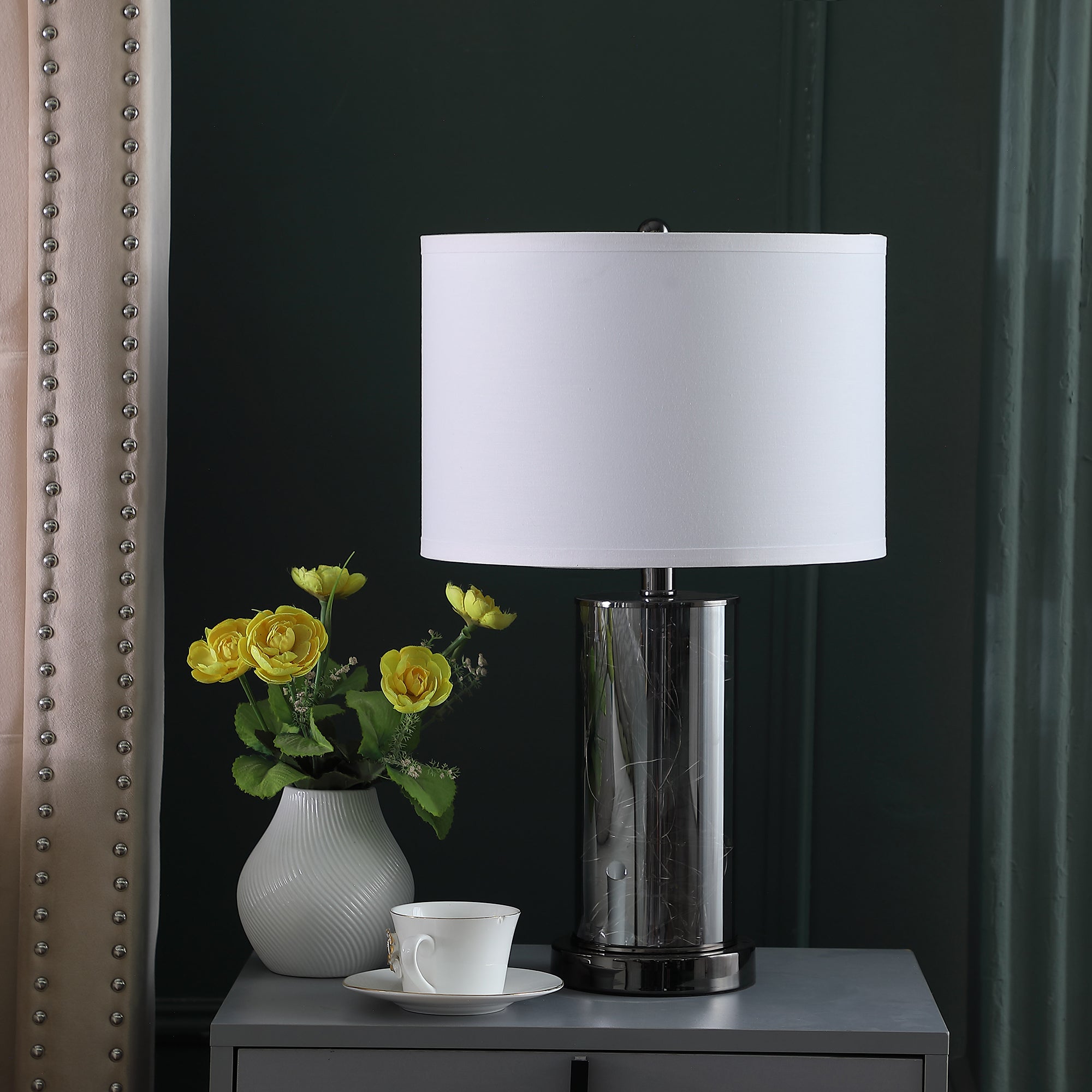 21.25" In Cynx Led Night Light Mid-century Glass Black Chrome Table Lamp-zoom-3