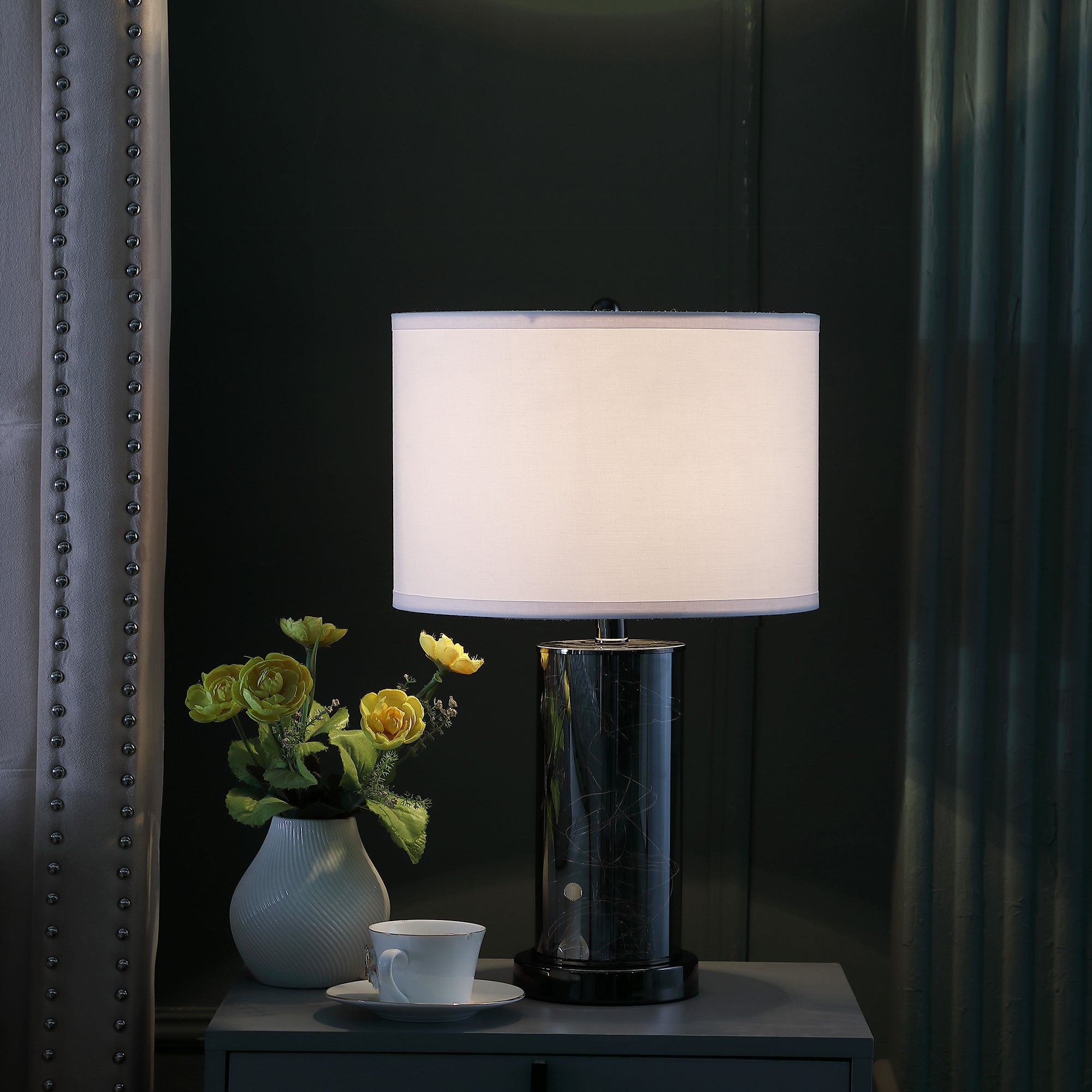 21.25" In Cynx Led Night Light Mid-century Glass Black Chrome Table Lamp-zoom-4