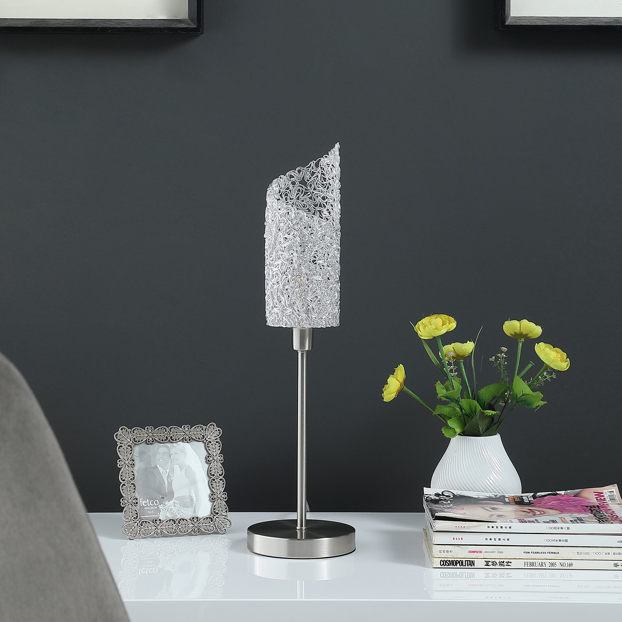 22" In Aldo Upright Concave Aluminum Brush Silver Table Lamp-zoom-3
