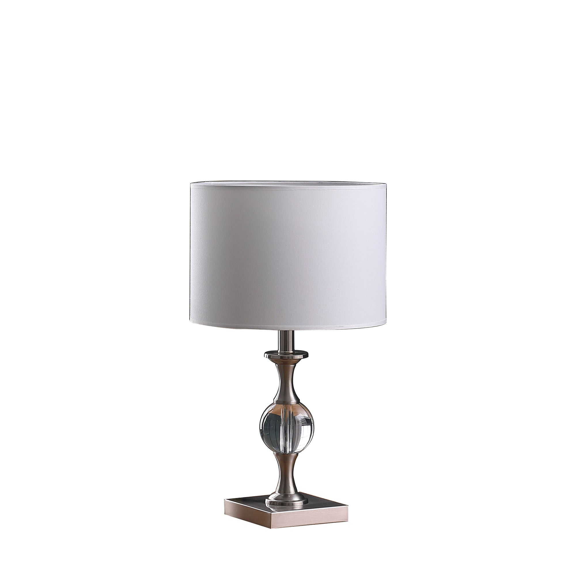 19.75" In Satin Nickel Solid Crystal Orb Metal Table Lamp