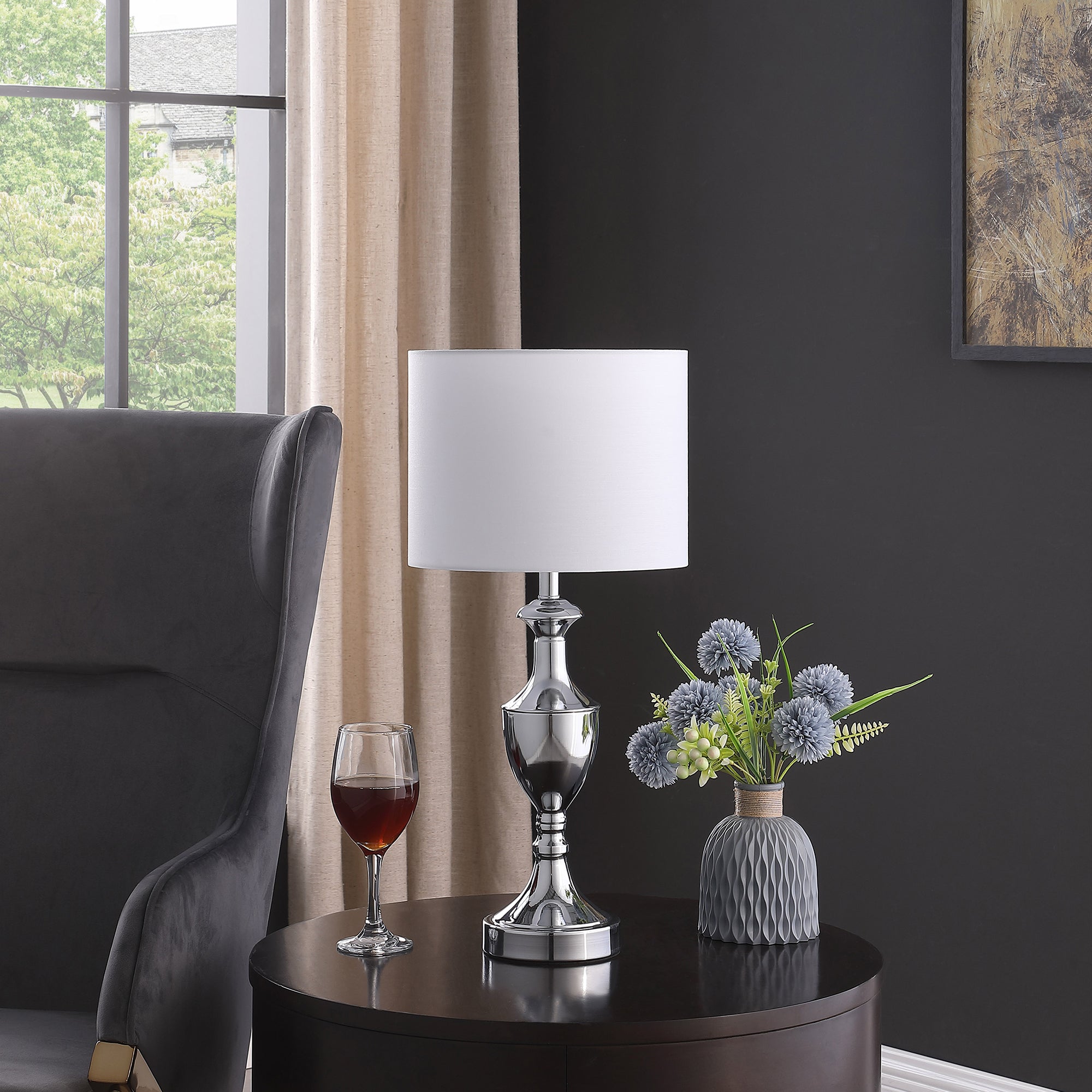 22.25" In Anders Crest Shape Silver Chrome Urn Table Lamp-zoom-3