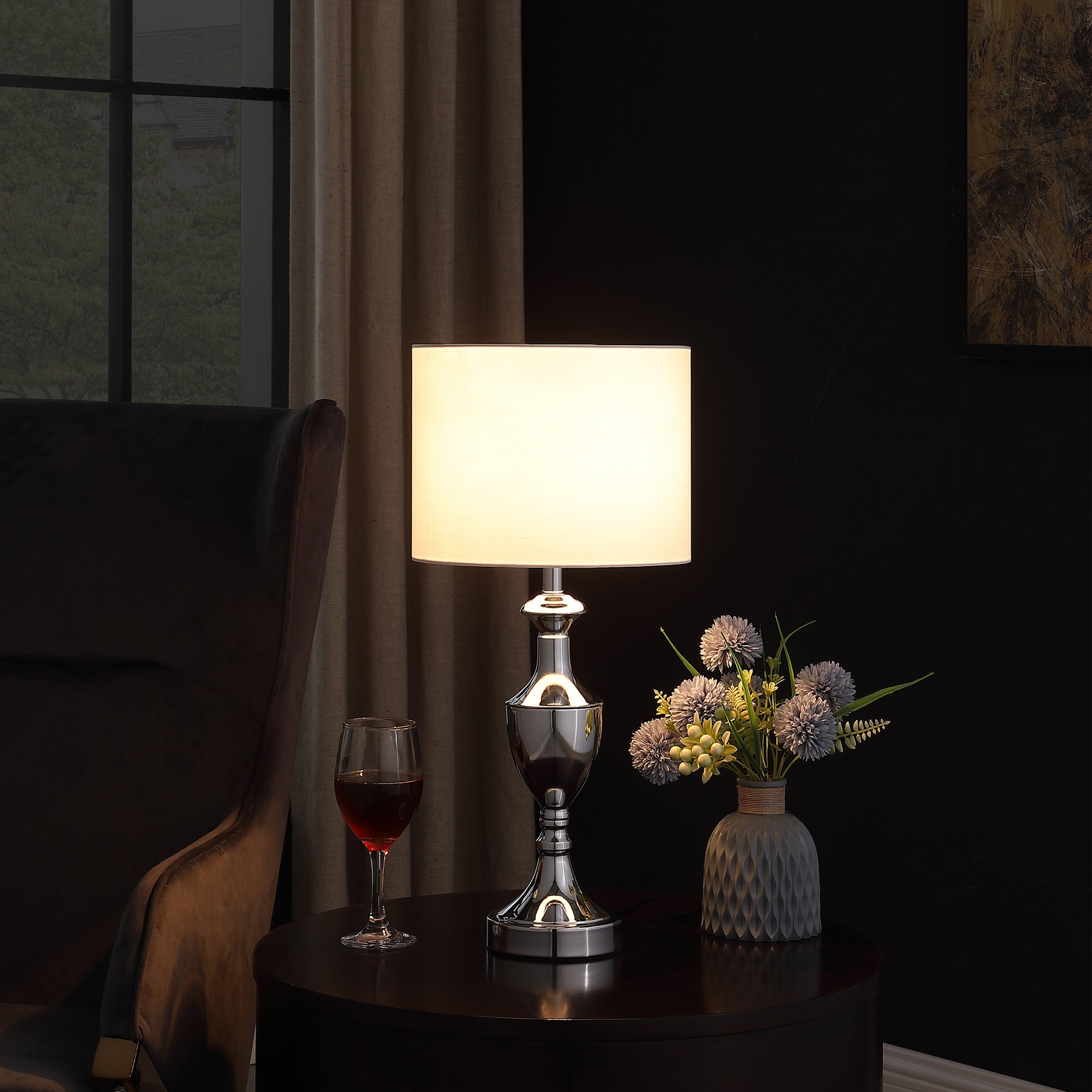 22.25" In Anders Crest Shape Silver Chrome Urn Table Lamp-zoom-4