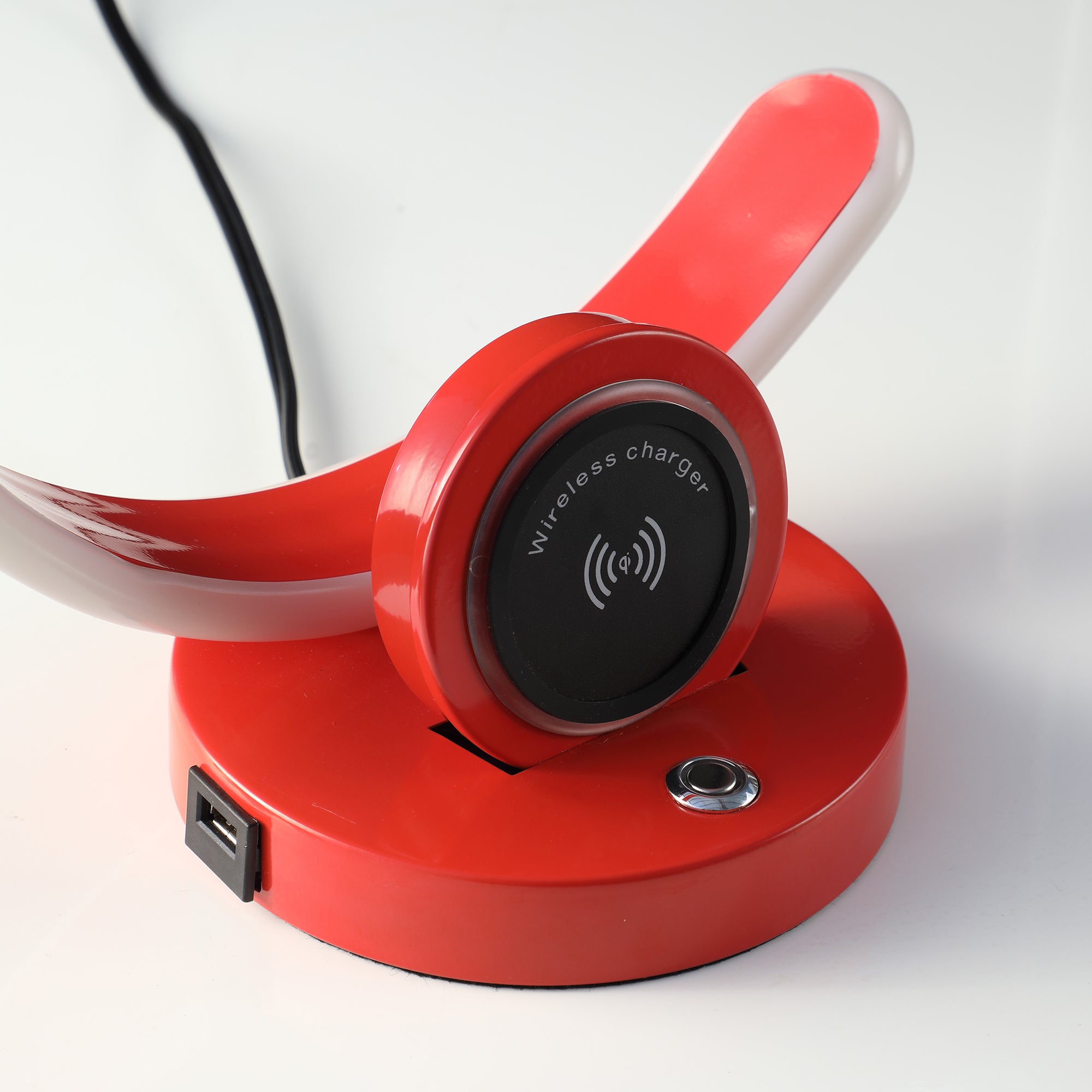 13.25" In Modern C Shape Led W/ Usb/wireless Charger Port And Touch Dimmer Bright Red Table Lamp-zoom-4
