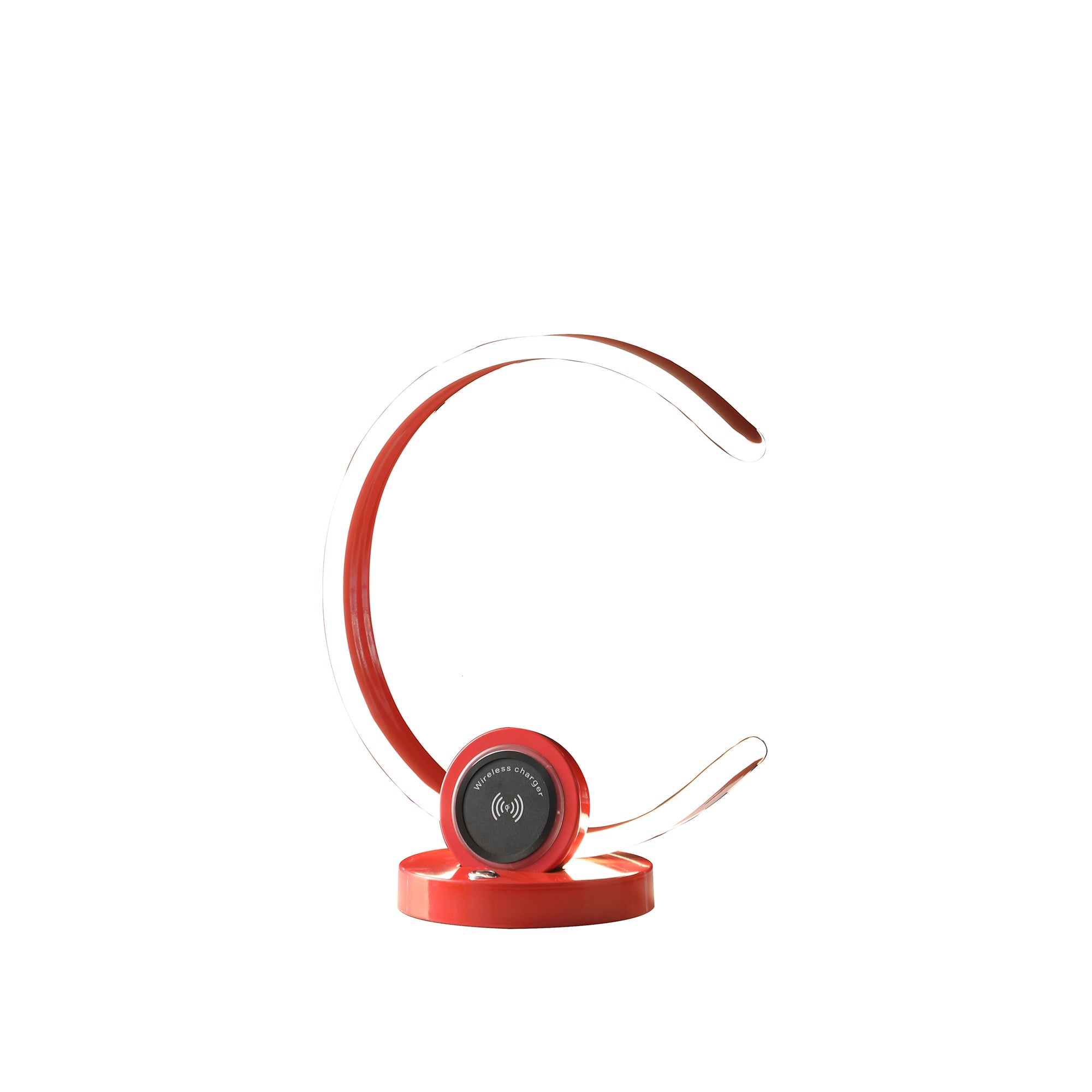 13.25" In Modern C Shape Led W/ Usb/wireless Charger Port And Touch Dimmer Bright Red Table Lamp-zoom-2